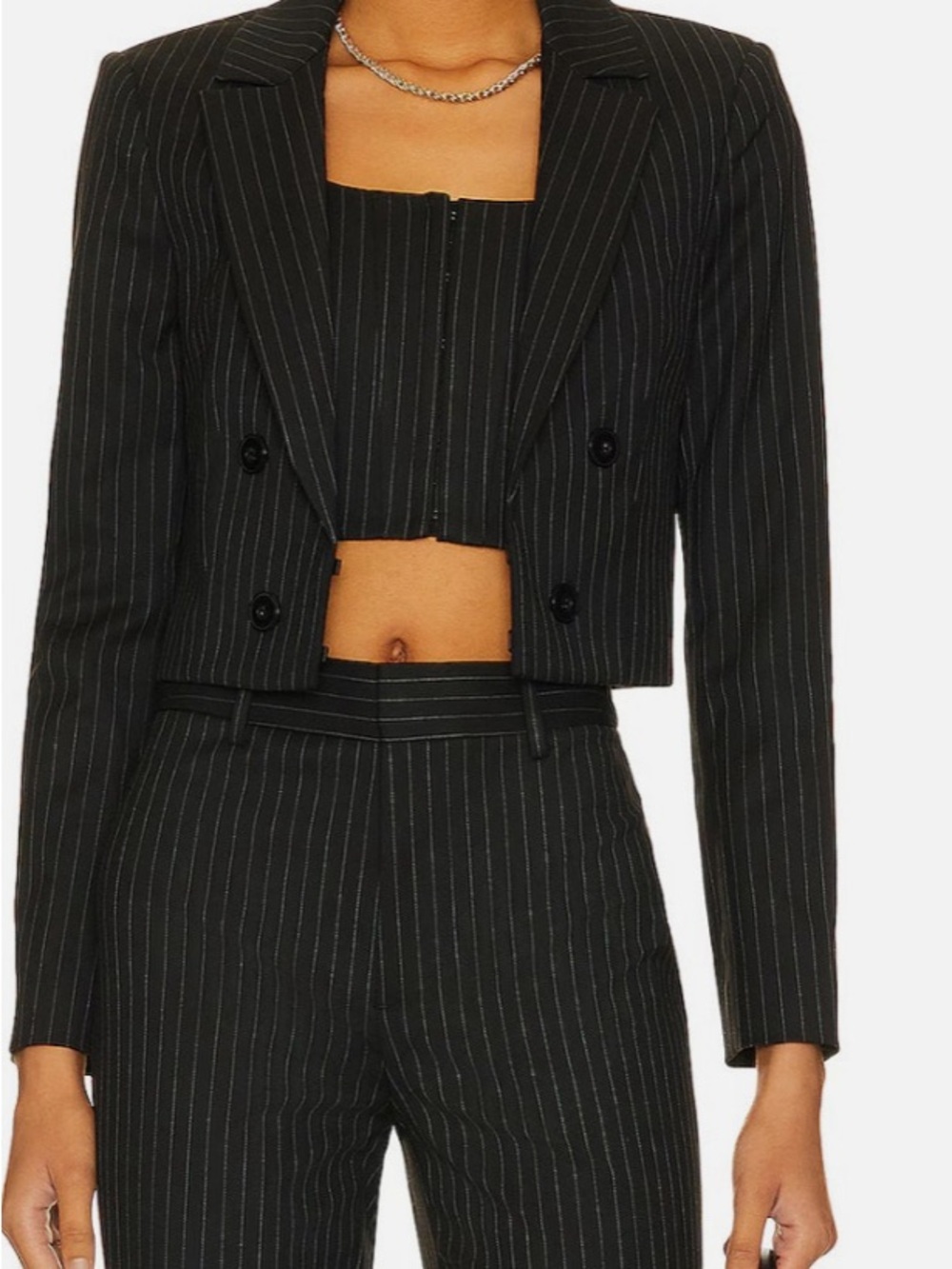 Leche Pinstriped Cropped Blazer Small